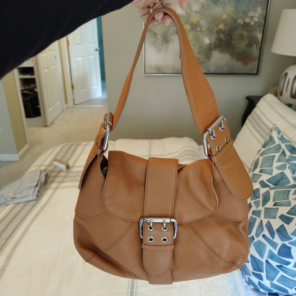 Furla Tan Silver Shoulder Bag with Slouchy Design